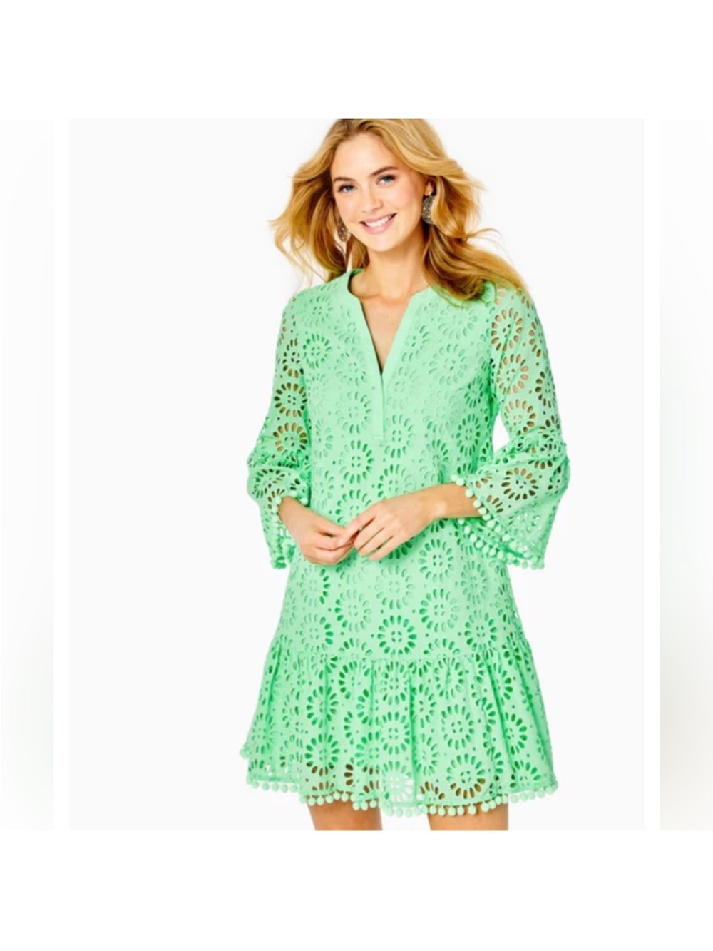 Lilly Pulitzer Bekah Eyelet Dress Patina Green Oversized Pinwheel Eyelet XS NWT